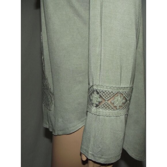 POL Hoodie Top Womens Medium Sage Green Crocheted Rope Drawstring Hooded shirt - Picture 7 of 11